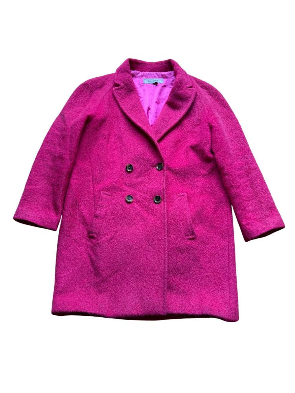 Gerard Darel Womens Pea Coat US 6 FR38 Double Breasted Wool Blend Fuchsia Pink